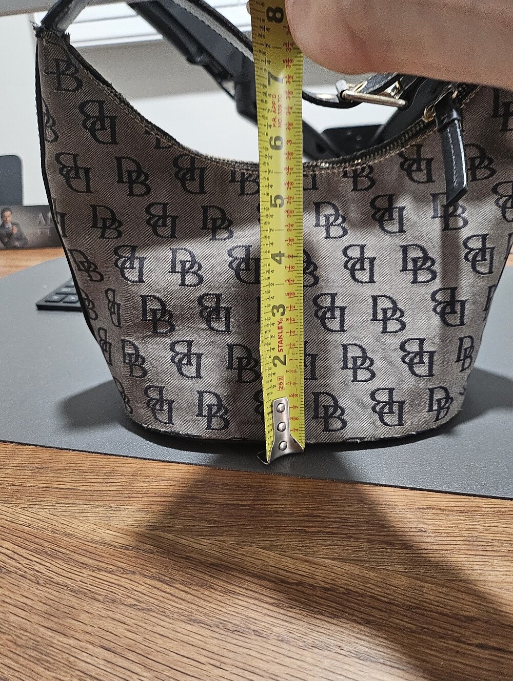 Dooney BOURKE Gray Canvas small Hobo Bag with Black Strap. - Picture 9 of 12
